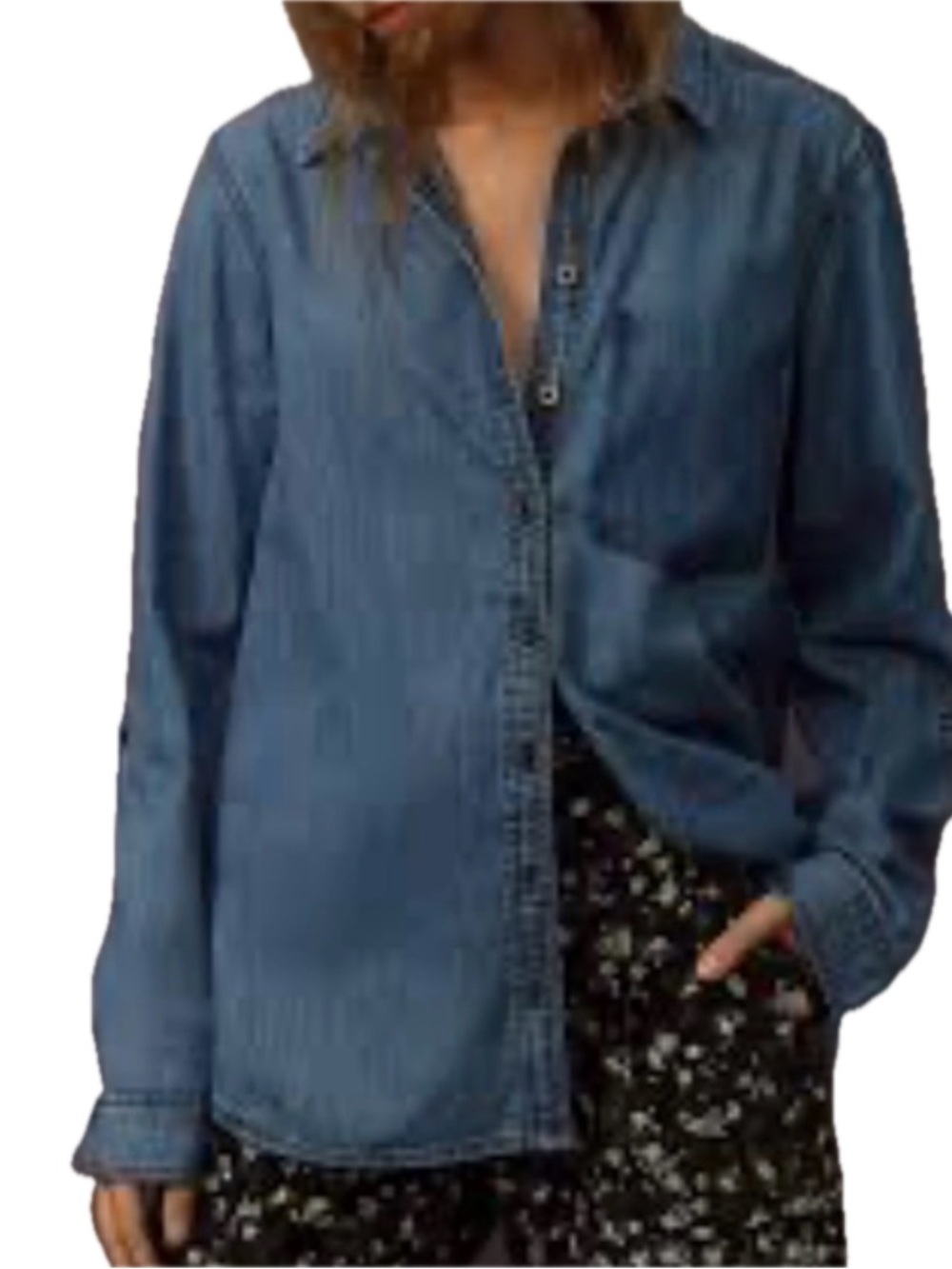 ANTHROPOLOGIE PILCRO Denim Chambray Button Down Shirt Small Oversized Cotton